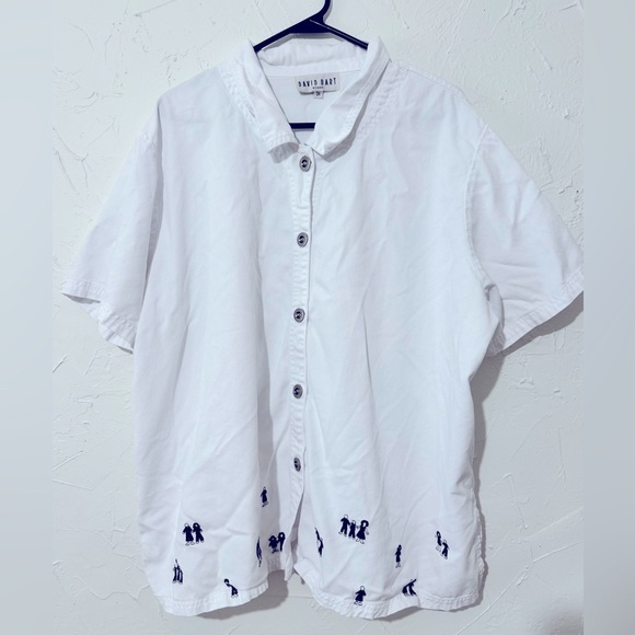 VTG David Dart White Dress & Camp Shirt w/ Black Embroidery Button Up Sz 3X - Picture 2 of 9
